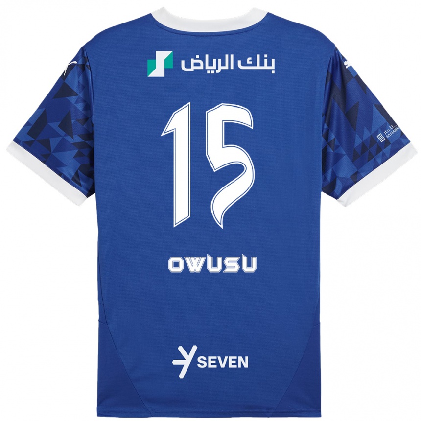 Kinder Fußball Mavis Owusu #15 Dunkelblau Weiß Heimtrikot Trikot 2024/25 T-Shirt Luxemburg