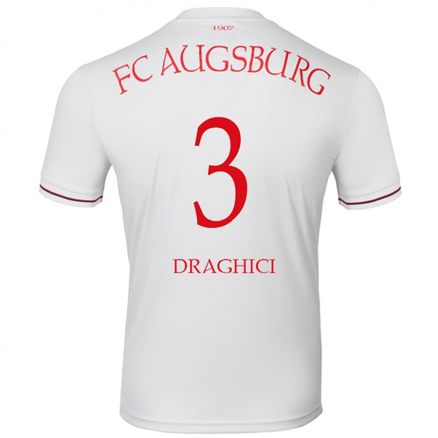 Kinder Fußball Robert Drăghici #3 Weiß Heimtrikot Trikot 2024/25 T-Shirt Luxemburg