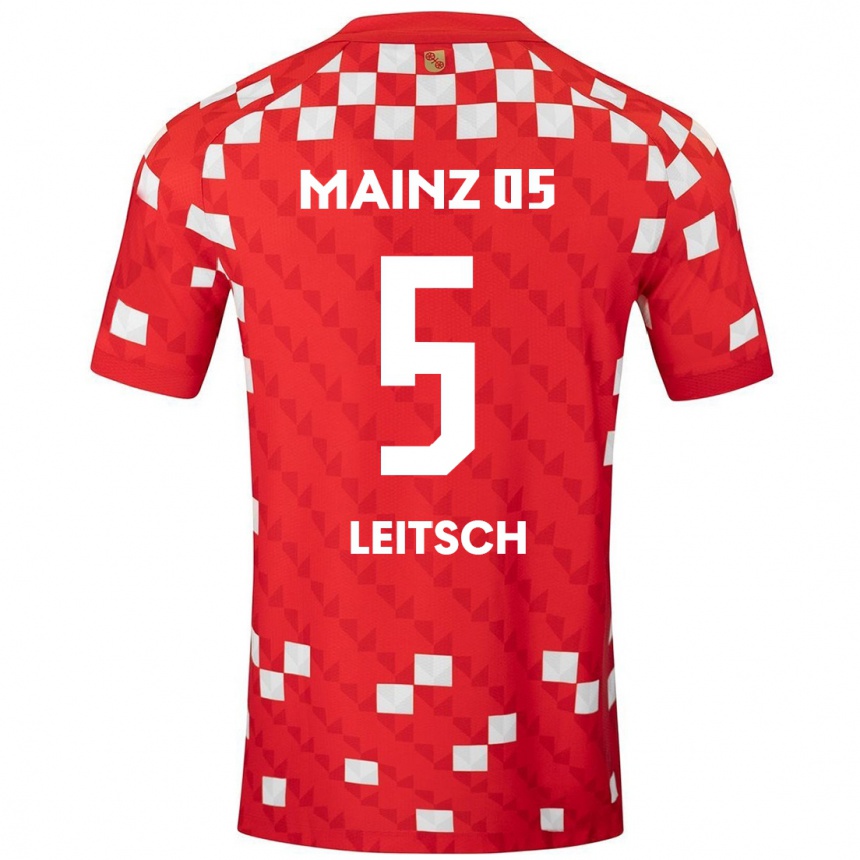 Kinder Fußball Maxim Leitsch #5 Weiß Rot Heimtrikot Trikot 2024/25 T-Shirt Luxemburg