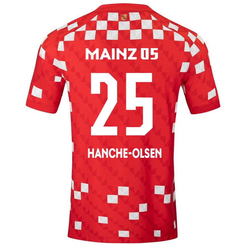 Kinder Fußball Andreas Hanche-Olsen #25 Weiß Rot Heimtrikot Trikot 2024/25 T-Shirt Luxemburg