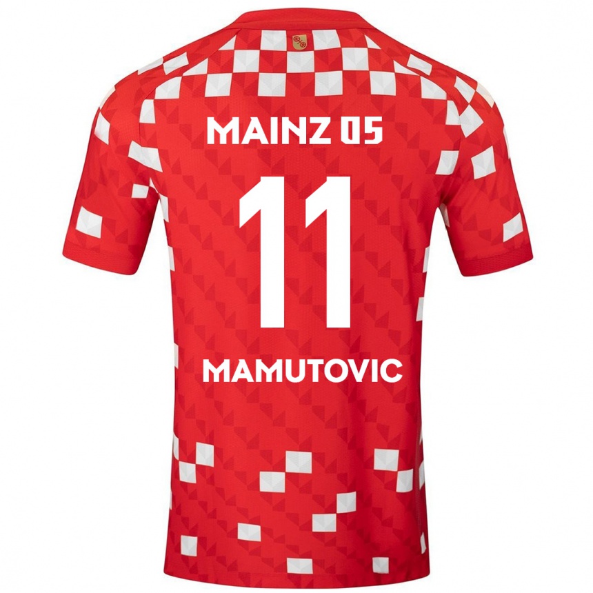 Kinder Fußball David Mamutovic #11 Weiß Rot Heimtrikot Trikot 2024/25 T-Shirt Luxemburg