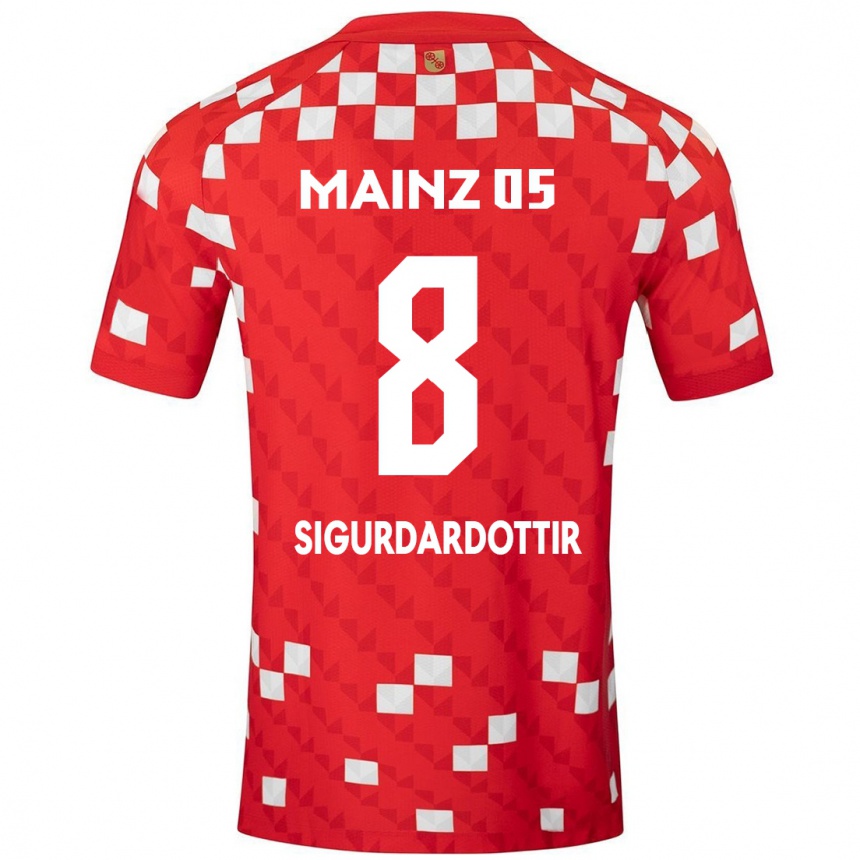 Kinder Fußball Heiðrún Sigurðardóttir #8 Weiß Rot Heimtrikot Trikot 2024/25 T-Shirt Luxemburg