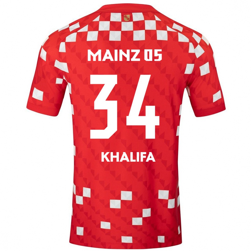 Kinder Fußball Sarah Khalifa #34 Weiß Rot Heimtrikot Trikot 2024/25 T-Shirt Luxemburg