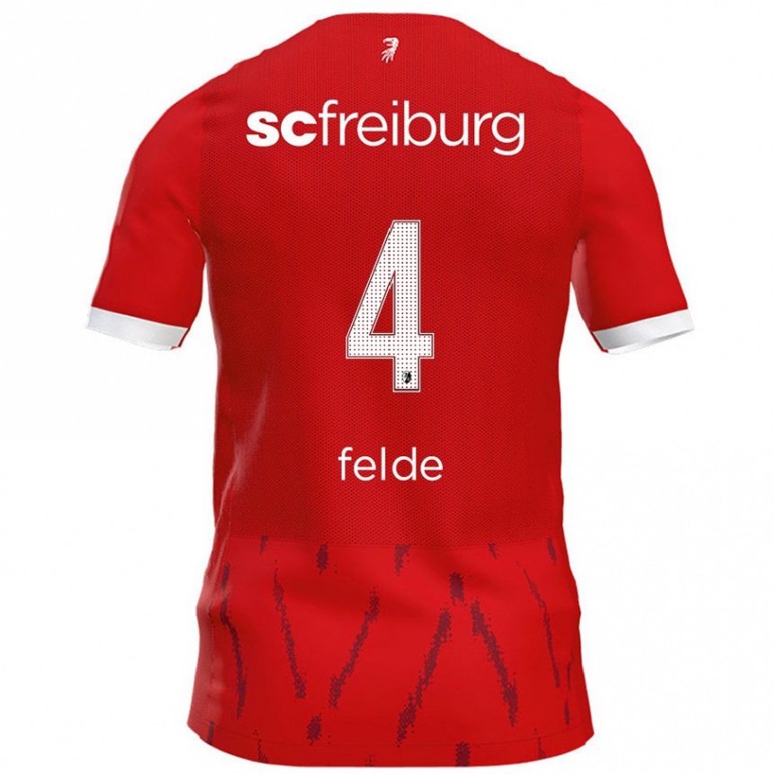 Kinder Fußball Meret Felde #4 Rot Heimtrikot Trikot 2024/25 T-Shirt Luxemburg