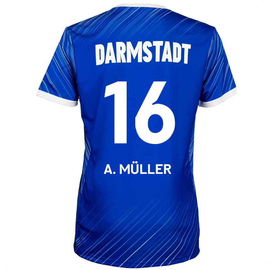 Kinder Fußball Andreas Müller #16 Blau Weiß Heimtrikot Trikot 2024/25 T-Shirt Luxemburg