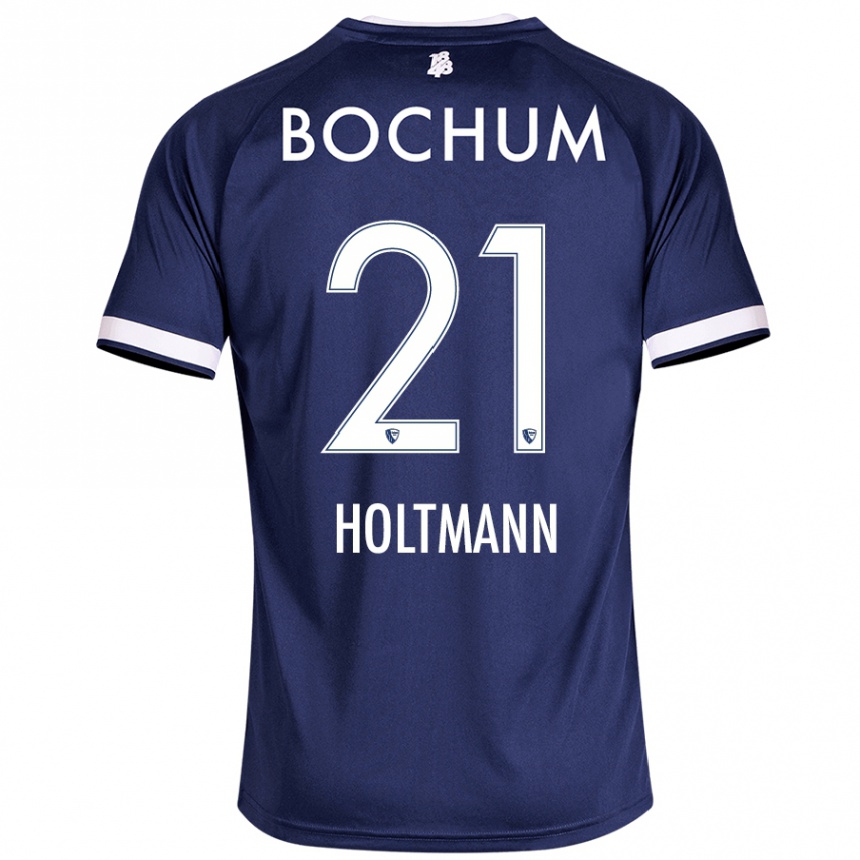 Kinder Fußball Gerrit Holtmann #21 Dunkelblau Heimtrikot Trikot 2024/25 T-Shirt Luxemburg