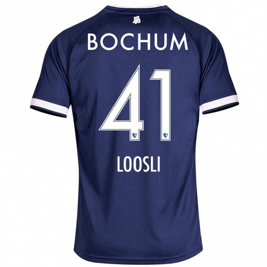 Kinder Fußball Noah Loosli #41 Dunkelblau Heimtrikot Trikot 2024/25 T-Shirt Luxemburg