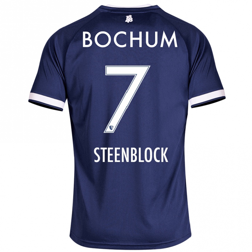 Kinder Fußball Jannis Steenblock #7 Dunkelblau Heimtrikot Trikot 2024/25 T-Shirt Luxemburg