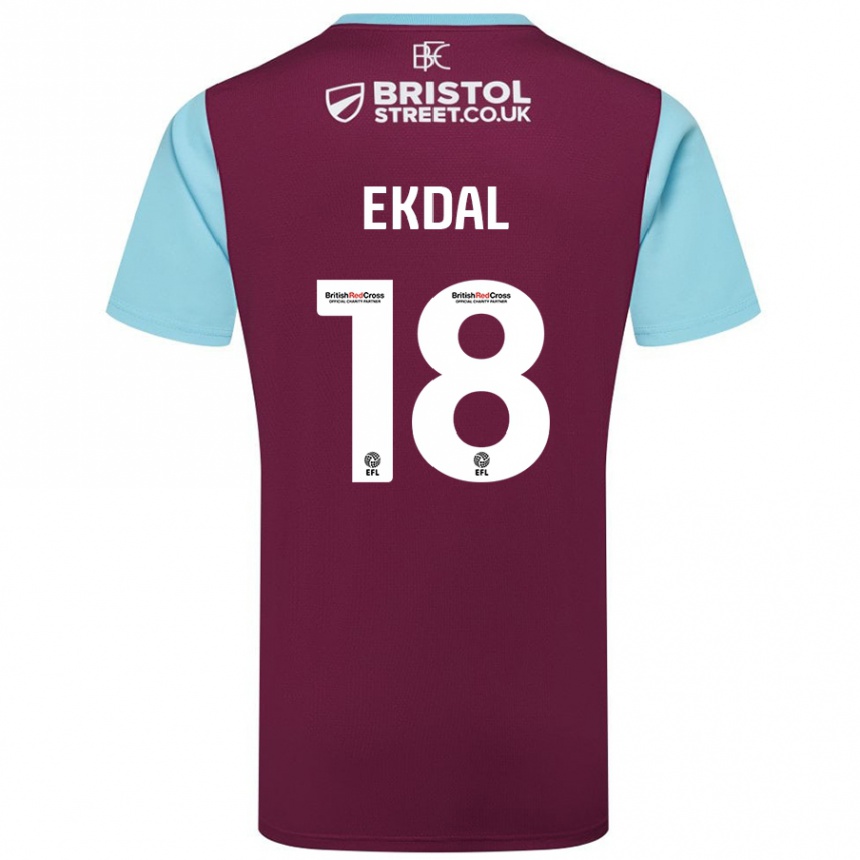 Kinder Fußball Hjalmar Ekdal #18 Burgunderrot Himmelblau Heimtrikot Trikot 2024/25 T-Shirt Luxemburg