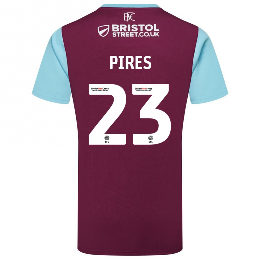 Kinder Fußball Lucas Pires #23 Burgunderrot Himmelblau Heimtrikot Trikot 2024/25 T-Shirt Luxemburg