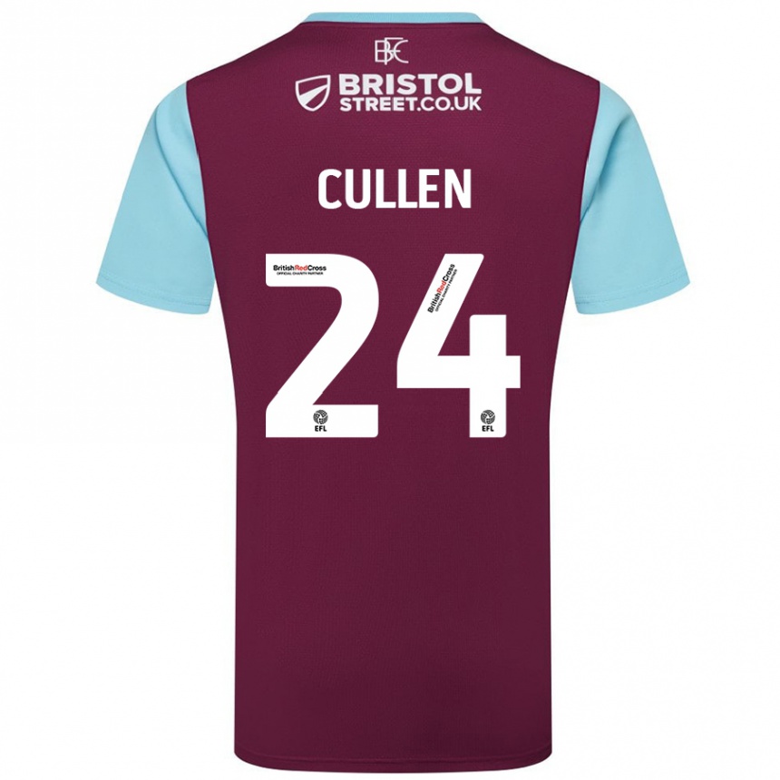 Kinder Fußball Josh Cullen #24 Burgunderrot Himmelblau Heimtrikot Trikot 2024/25 T-Shirt Luxemburg