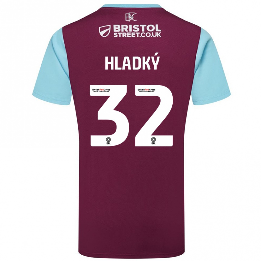 Kinder Fußball Vaclav Hladky #32 Burgunderrot Himmelblau Heimtrikot Trikot 2024/25 T-Shirt Luxemburg