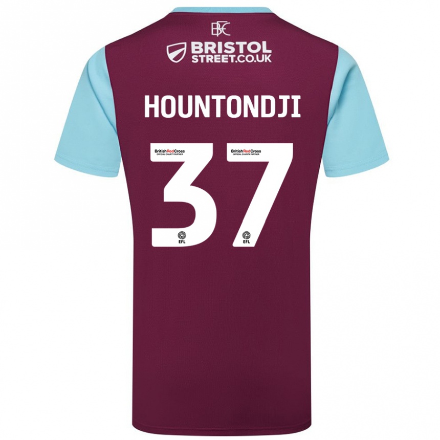 Kinder Fußball Andreas Hountondji #37 Burgunderrot Himmelblau Heimtrikot Trikot 2024/25 T-Shirt Luxemburg