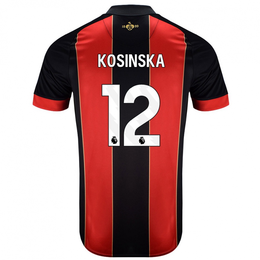 Kinder Fußball Daniela Kosinska #12 Rot Schwarz Heimtrikot Trikot 2024/25 T-Shirt Luxemburg