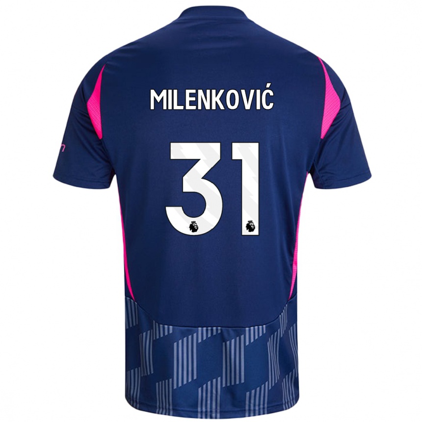 Kinder Fußball Nikola Milenković #31 Königsblau Rosa Auswärtstrikot Trikot 2024/25 T-Shirt Luxemburg