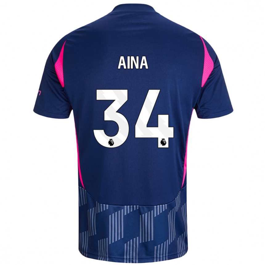 Kinder Fußball Ola Aina #34 Königsblau Rosa Auswärtstrikot Trikot 2024/25 T-Shirt Luxemburg