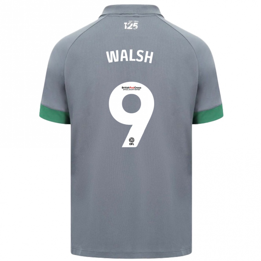 Kinder Fußball Catherine Walsh #9 Dunkelgrau Auswärtstrikot Trikot 2024/25 T-Shirt Luxemburg