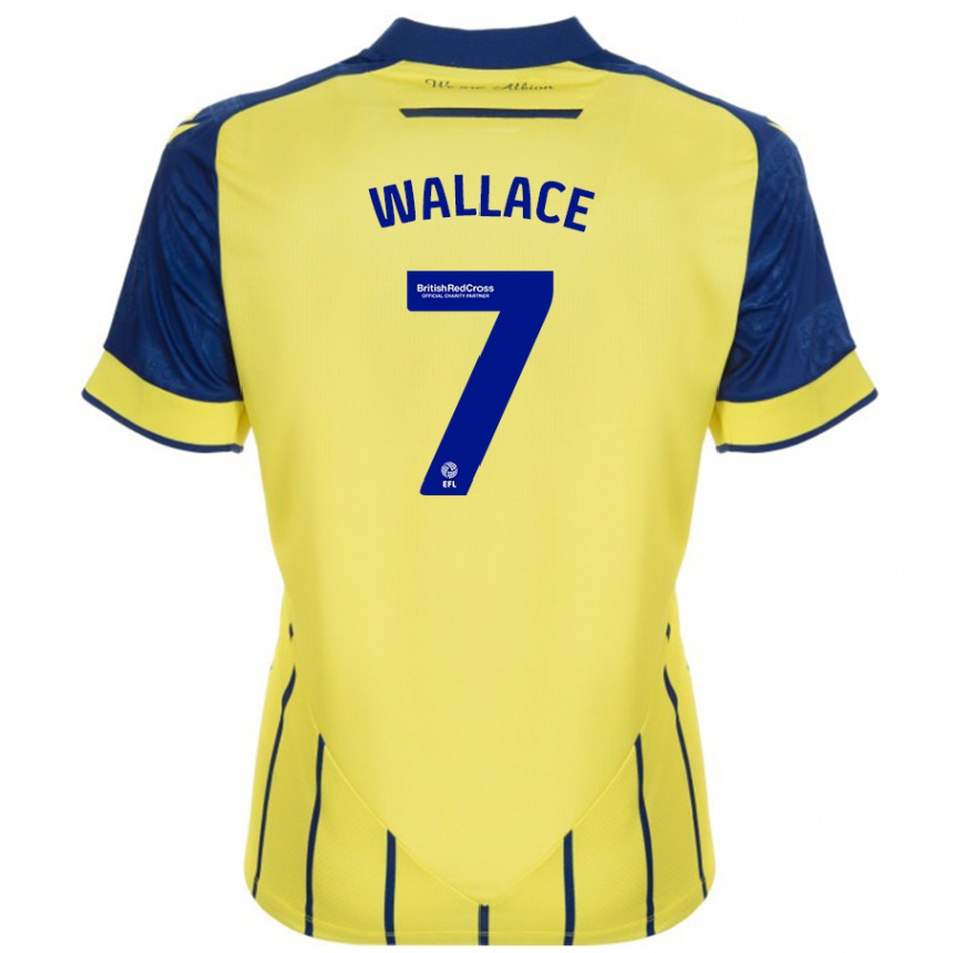 Kinder Fußball Jed Wallace #7 Gelb Blau Auswärtstrikot Trikot 2024/25 T-Shirt Luxemburg