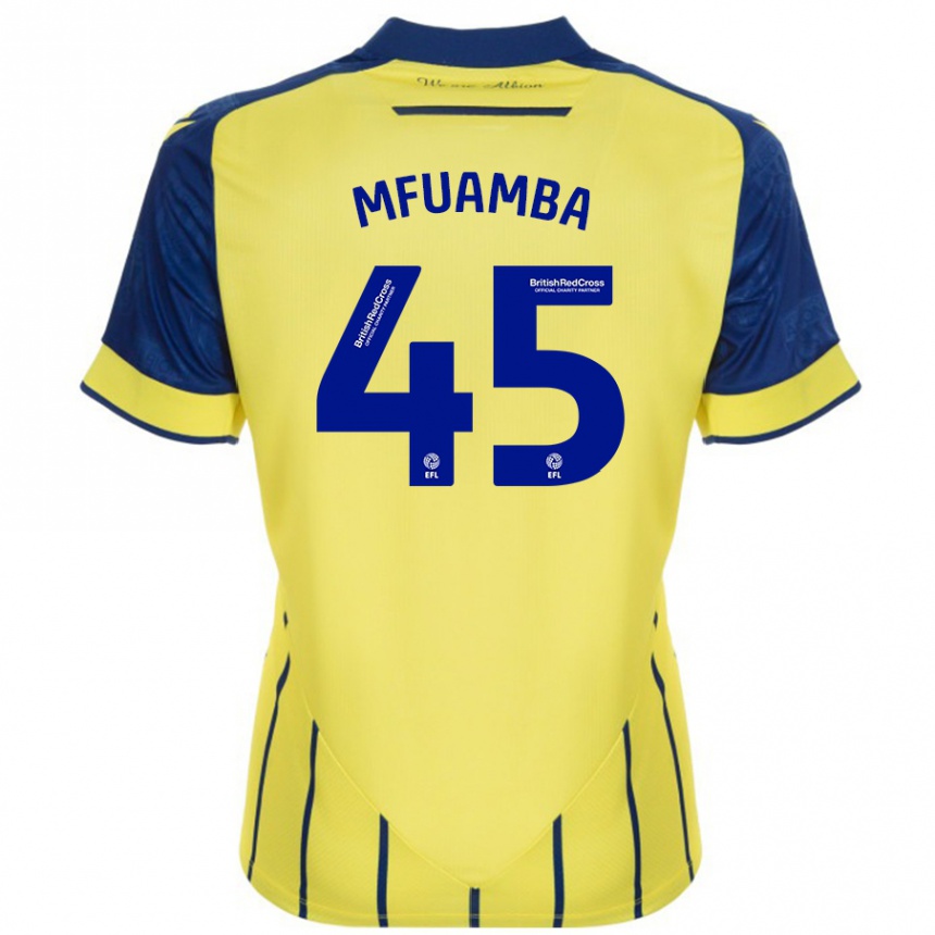 Kinder Fußball Kevin Mfuamba #45 Gelb Blau Auswärtstrikot Trikot 2024/25 T-Shirt Luxemburg