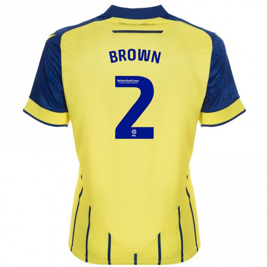 Kinder Fußball Ashlee Brown #2 Gelb Blau Auswärtstrikot Trikot 2024/25 T-Shirt Luxemburg