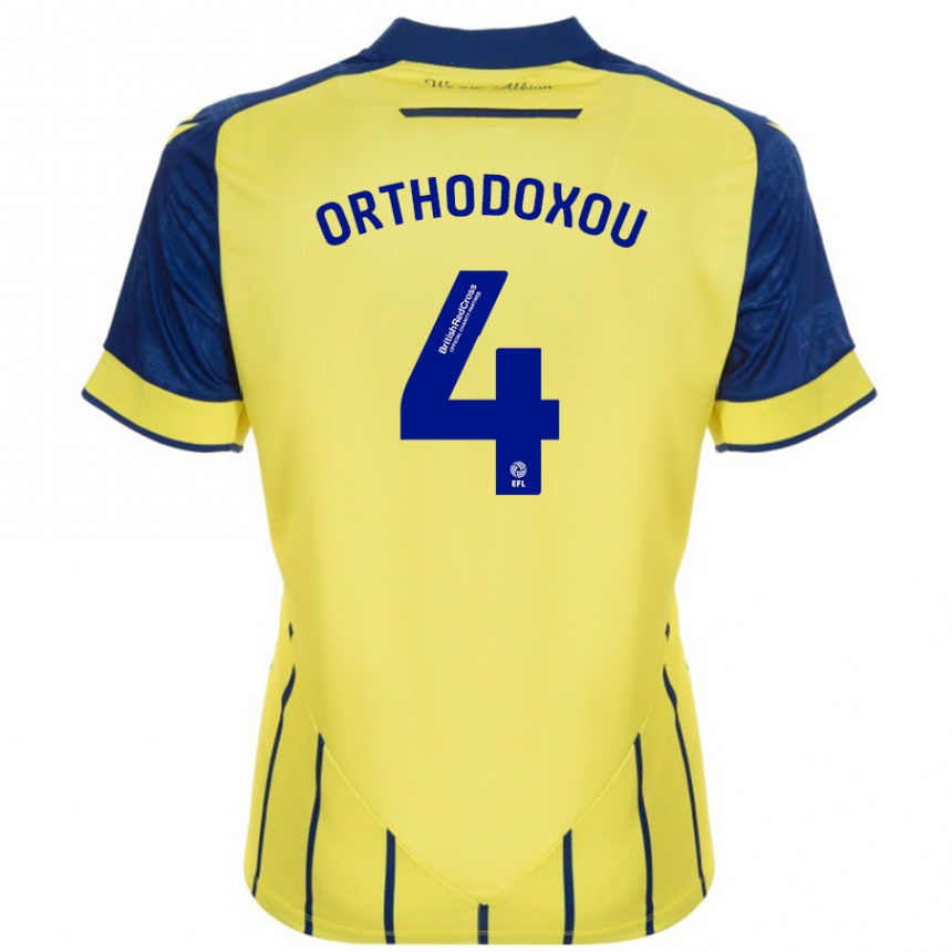 Kinder Fußball Francesca Orthodoxou #4 Gelb Blau Auswärtstrikot Trikot 2024/25 T-Shirt Luxemburg