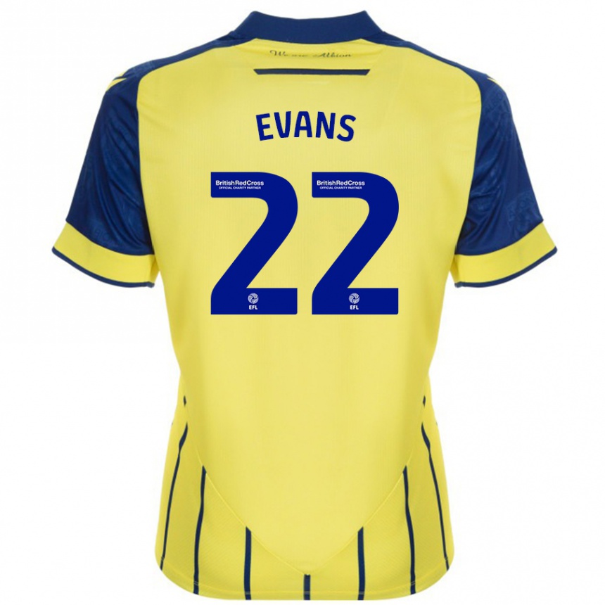 Kinder Fußball Kate Evans #22 Gelb Blau Auswärtstrikot Trikot 2024/25 T-Shirt Luxemburg