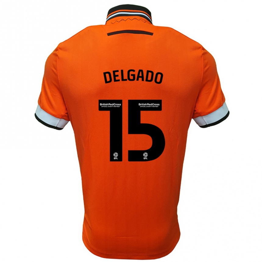 Kinder Fußball Juan Delgado #15 Orange Weiß Auswärtstrikot Trikot 2024/25 T-Shirt Luxemburg