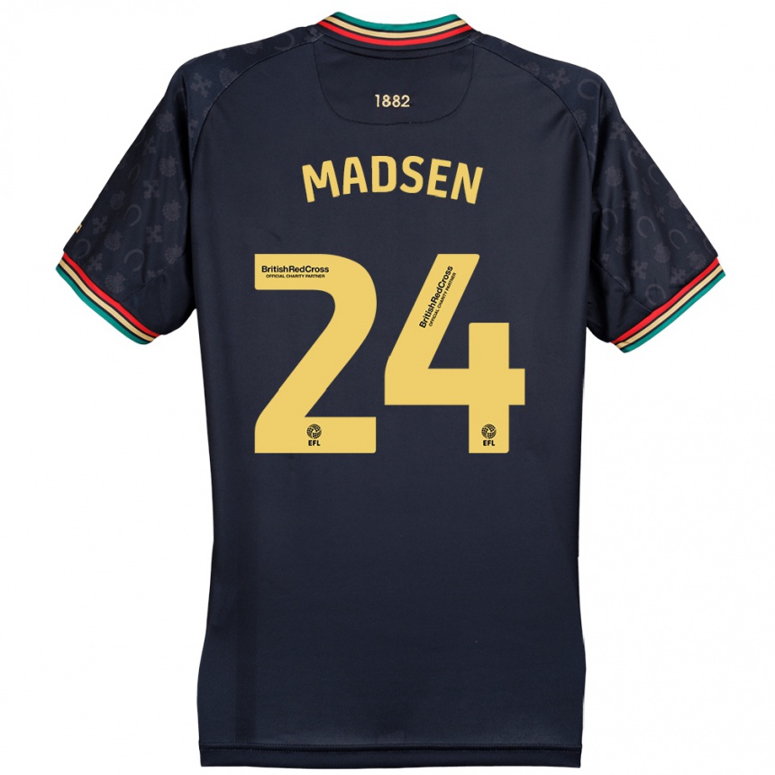 Kinder Fußball Nicolas Madsen #24 Dunkelmarineblau Auswärtstrikot Trikot 2024/25 T-Shirt Luxemburg