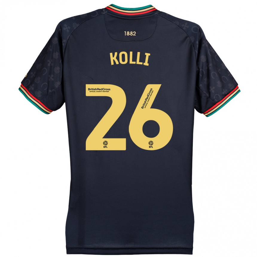 Kinder Fußball Rayan Kolli #26 Dunkelmarineblau Auswärtstrikot Trikot 2024/25 T-Shirt Luxemburg