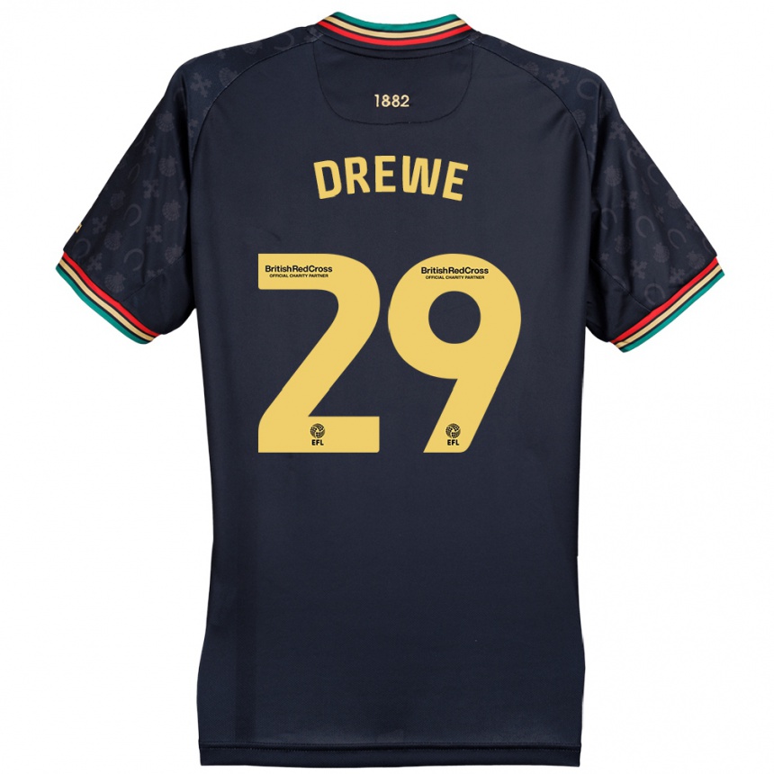 Kinder Fußball Aaron Drewe #29 Dunkelmarineblau Auswärtstrikot Trikot 2024/25 T-Shirt Luxemburg