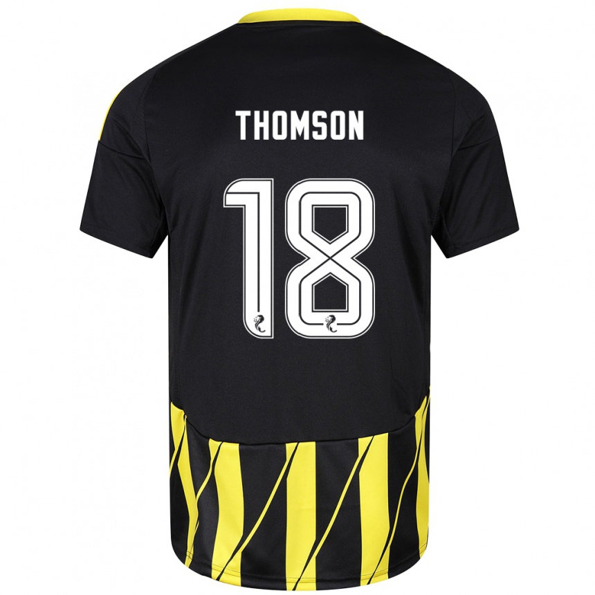 Kinder Fußball Eva Thomson #18 Schwarz Gelb Auswärtstrikot Trikot 2024/25 T-Shirt Luxemburg