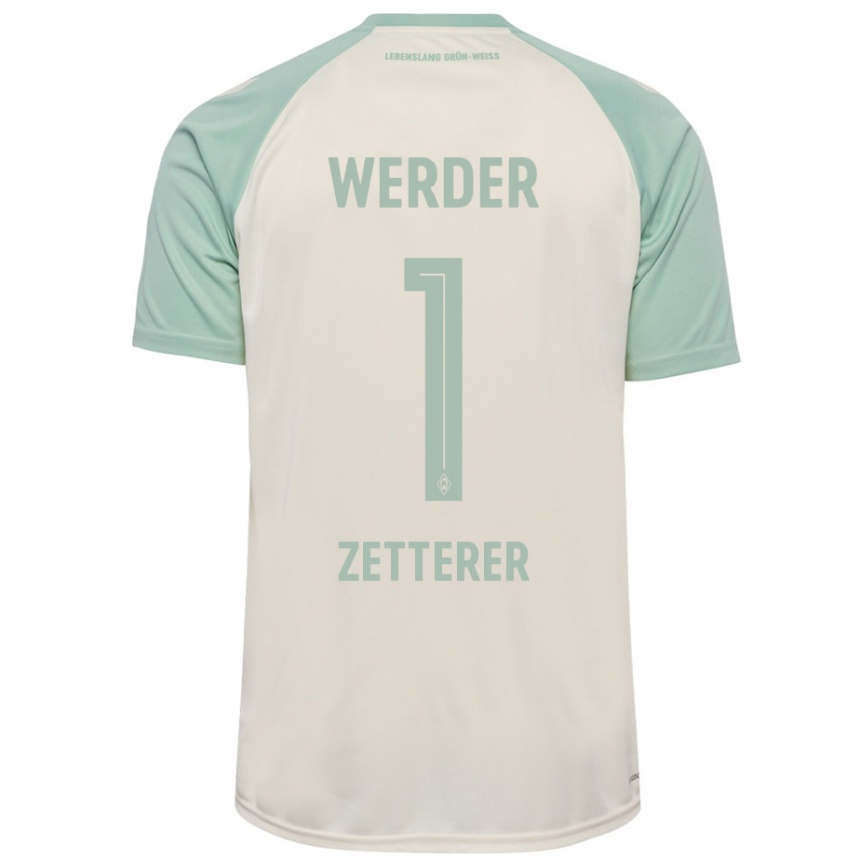 Kinder Fußball Michael Zetterer #1 Cremeweiß Hellgrün Auswärtstrikot Trikot 2024/25 T-Shirt Luxemburg