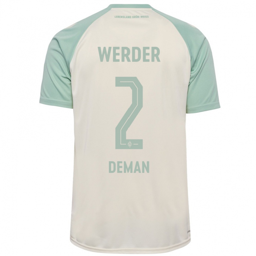 Kinder Fußball Olivier Deman #2 Cremeweiß Hellgrün Auswärtstrikot Trikot 2024/25 T-Shirt Luxemburg