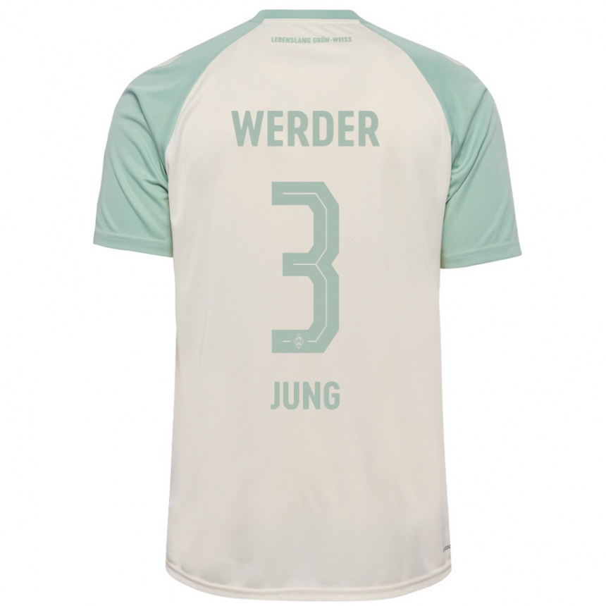 Kinder Fußball Anthony Jung #3 Cremeweiß Hellgrün Auswärtstrikot Trikot 2024/25 T-Shirt Luxemburg