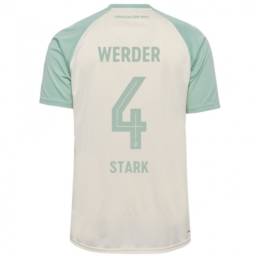 Kinder Fußball Niklas Stark #4 Cremeweiß Hellgrün Auswärtstrikot Trikot 2024/25 T-Shirt Luxemburg