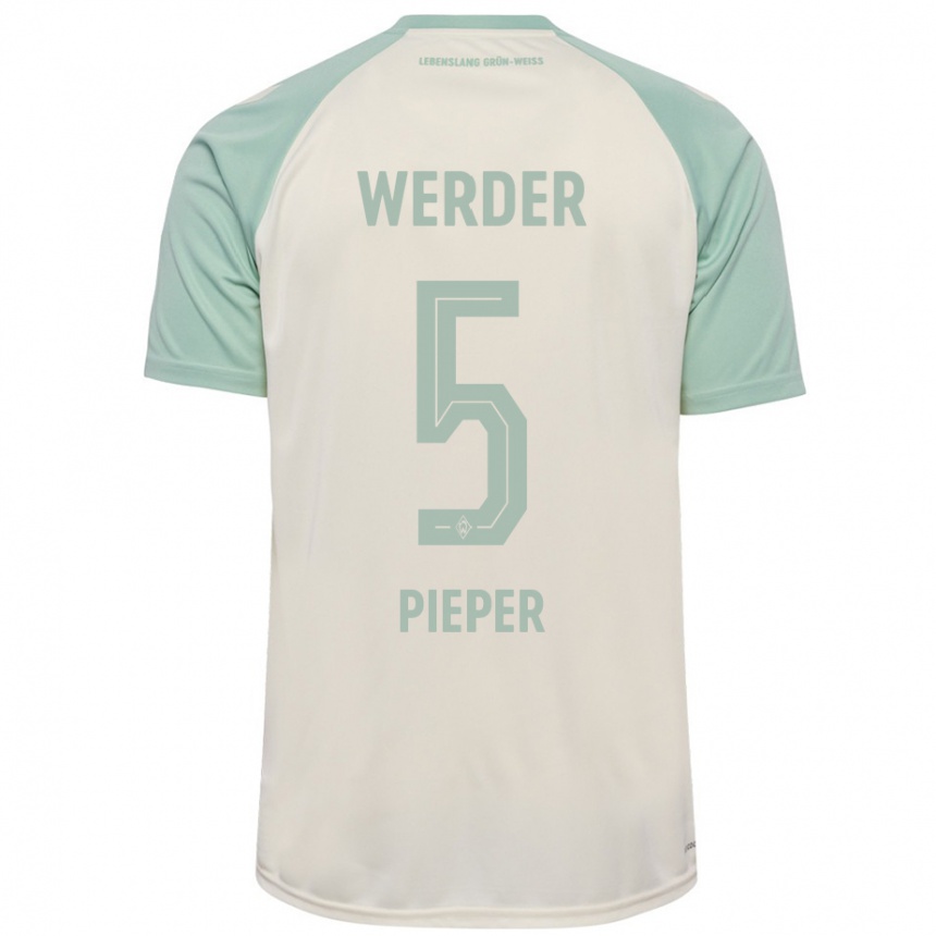 Kinder Fußball Amos Pieper #5 Cremeweiß Hellgrün Auswärtstrikot Trikot 2024/25 T-Shirt Luxemburg