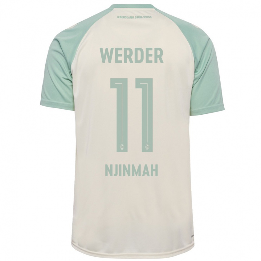 Kinder Fußball Justin Njinmah #11 Cremeweiß Hellgrün Auswärtstrikot Trikot 2024/25 T-Shirt Luxemburg