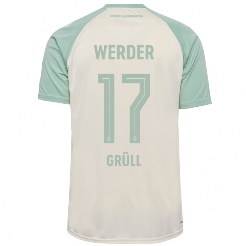 Kinder Fußball Marco Grüll #17 Cremeweiß Hellgrün Auswärtstrikot Trikot 2024/25 T-Shirt Luxemburg