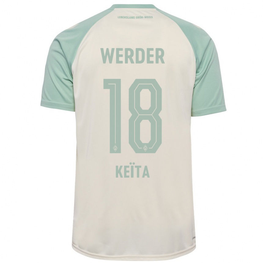 Kinder Fußball Naby Keïta #18 Cremeweiß Hellgrün Auswärtstrikot Trikot 2024/25 T-Shirt Luxemburg