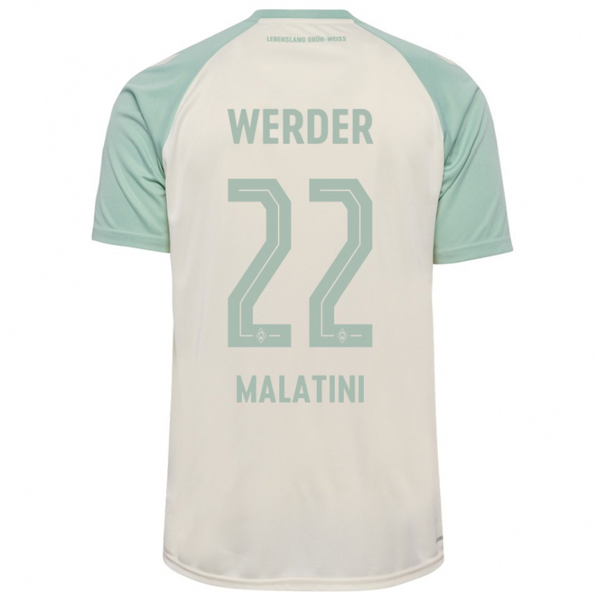 Kinder Fußball Julián Malatini #22 Cremeweiß Hellgrün Auswärtstrikot Trikot 2024/25 T-Shirt Luxemburg