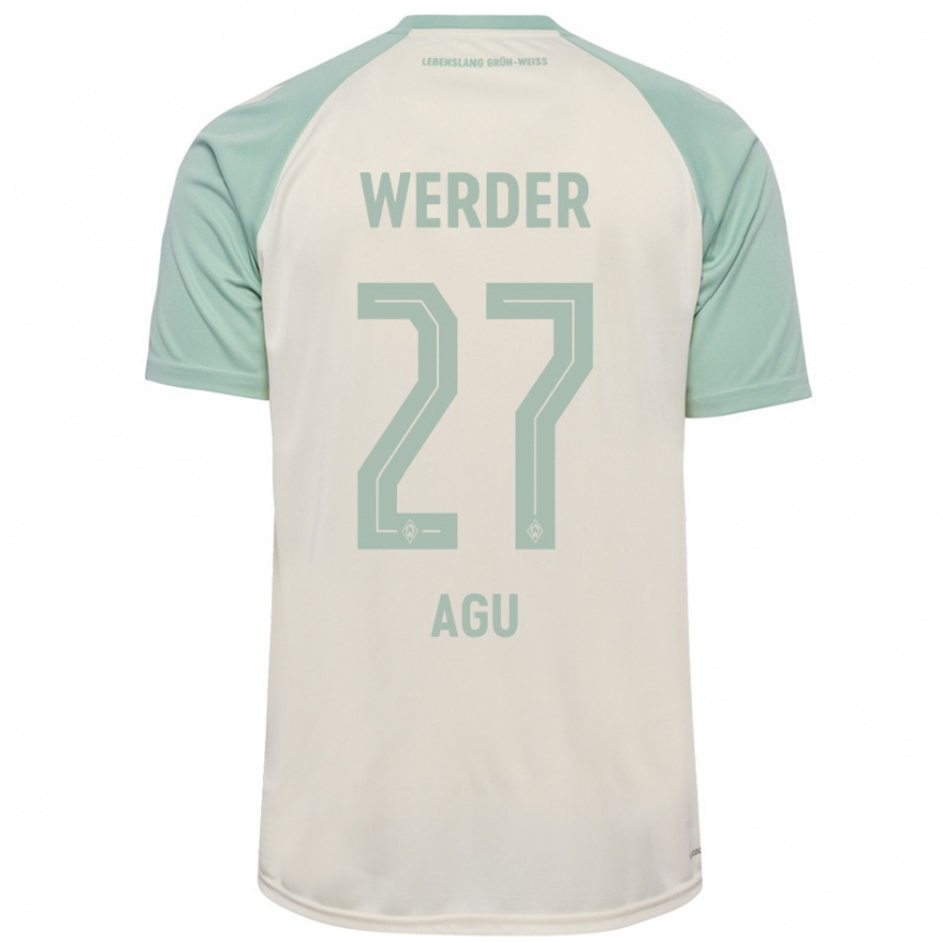 Kinder Fußball Felix Agu #27 Cremeweiß Hellgrün Auswärtstrikot Trikot 2024/25 T-Shirt Luxemburg