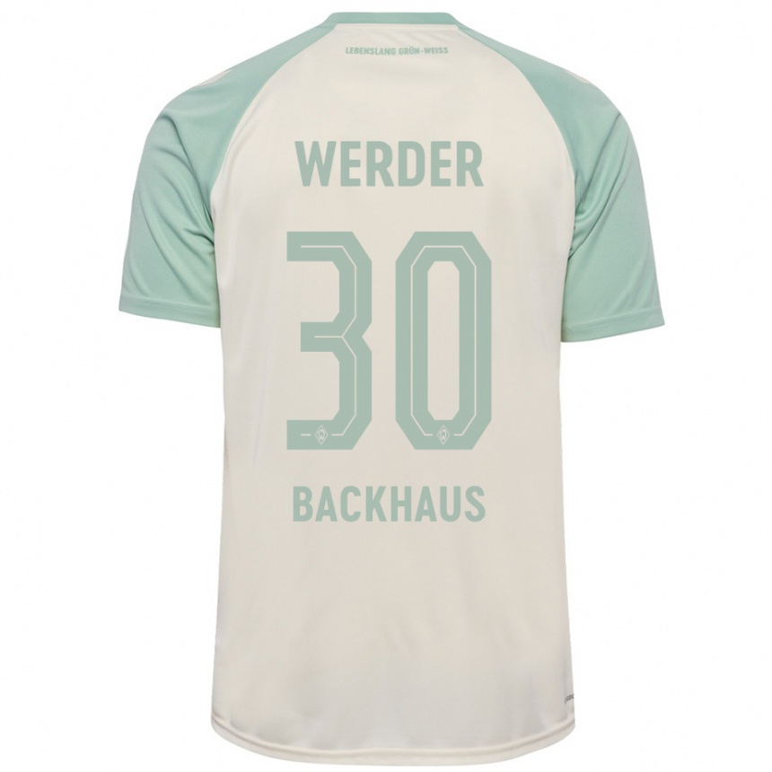 Kinder Fußball Mio Backhaus #30 Cremeweiß Hellgrün Auswärtstrikot Trikot 2024/25 T-Shirt Luxemburg