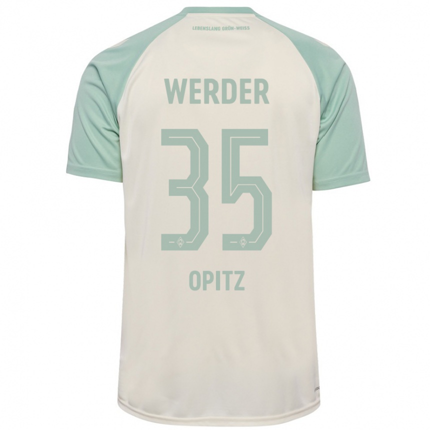 Kinder Fußball Leon Opitz #35 Cremeweiß Hellgrün Auswärtstrikot Trikot 2024/25 T-Shirt Luxemburg