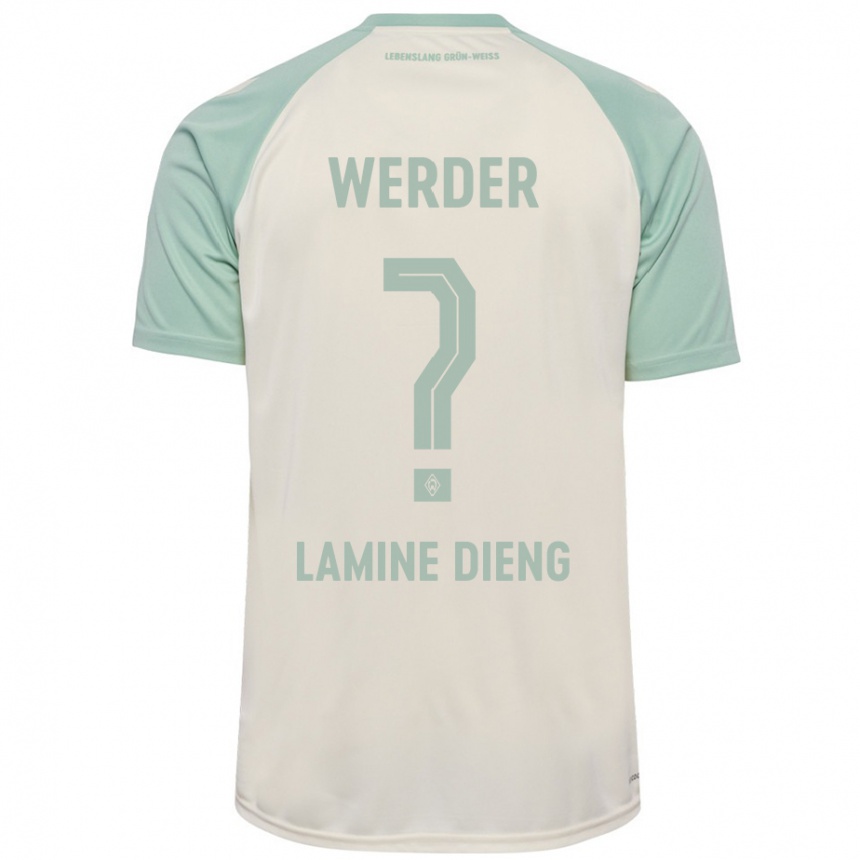 Kinder Fußball Mamadou Lamine Dieng #0 Cremeweiß Hellgrün Auswärtstrikot Trikot 2024/25 T-Shirt Luxemburg