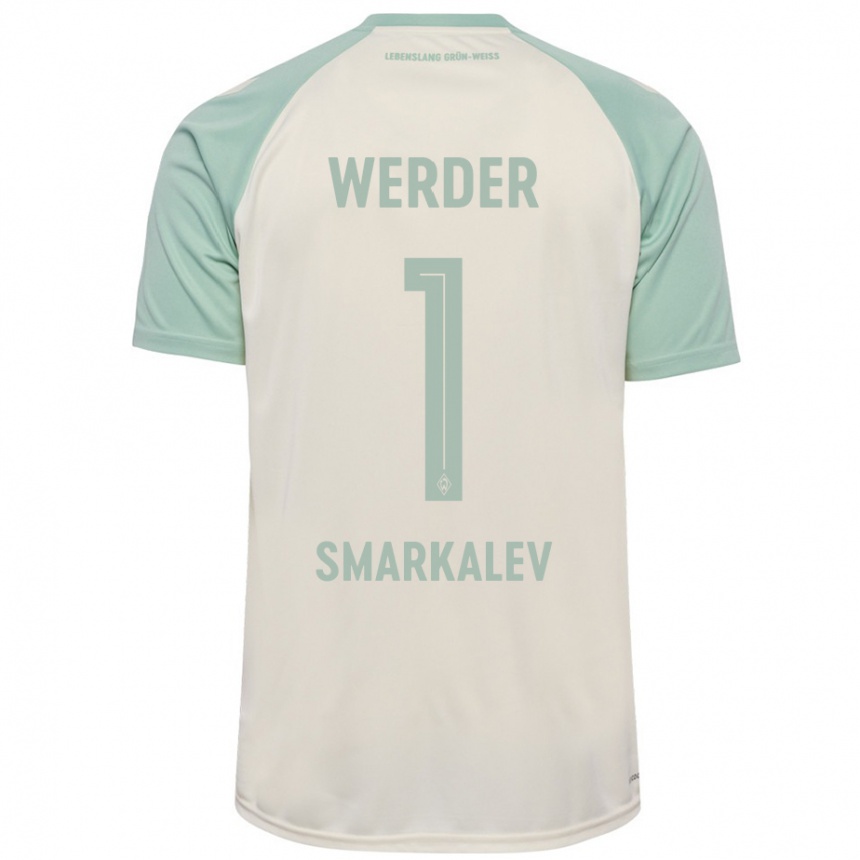 Kinder Fußball Stefan Smarkalev #1 Cremeweiß Hellgrün Auswärtstrikot Trikot 2024/25 T-Shirt Luxemburg