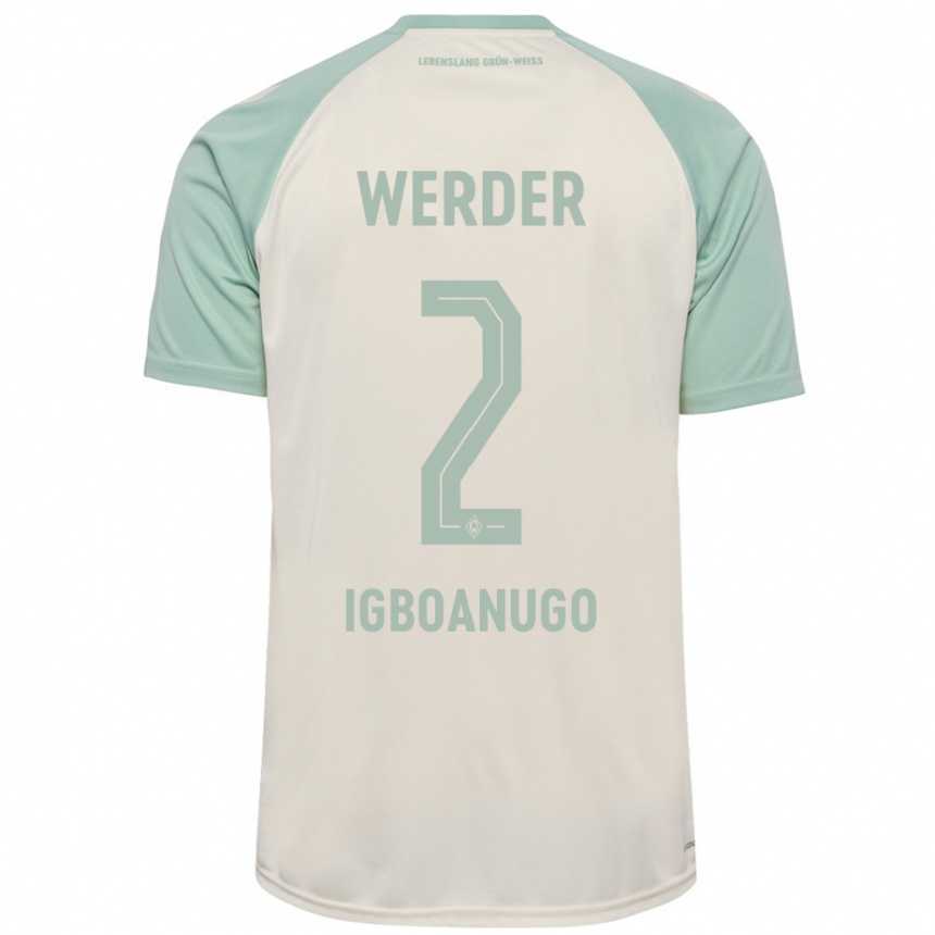 Kinder Fußball David Igboanugo #2 Cremeweiß Hellgrün Auswärtstrikot Trikot 2024/25 T-Shirt Luxemburg