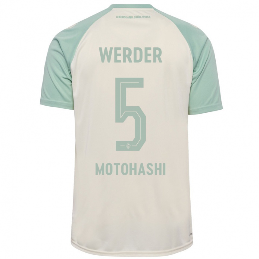 Kinder Fußball Yuzuki Motohashi #5 Cremeweiß Hellgrün Auswärtstrikot Trikot 2024/25 T-Shirt Luxemburg