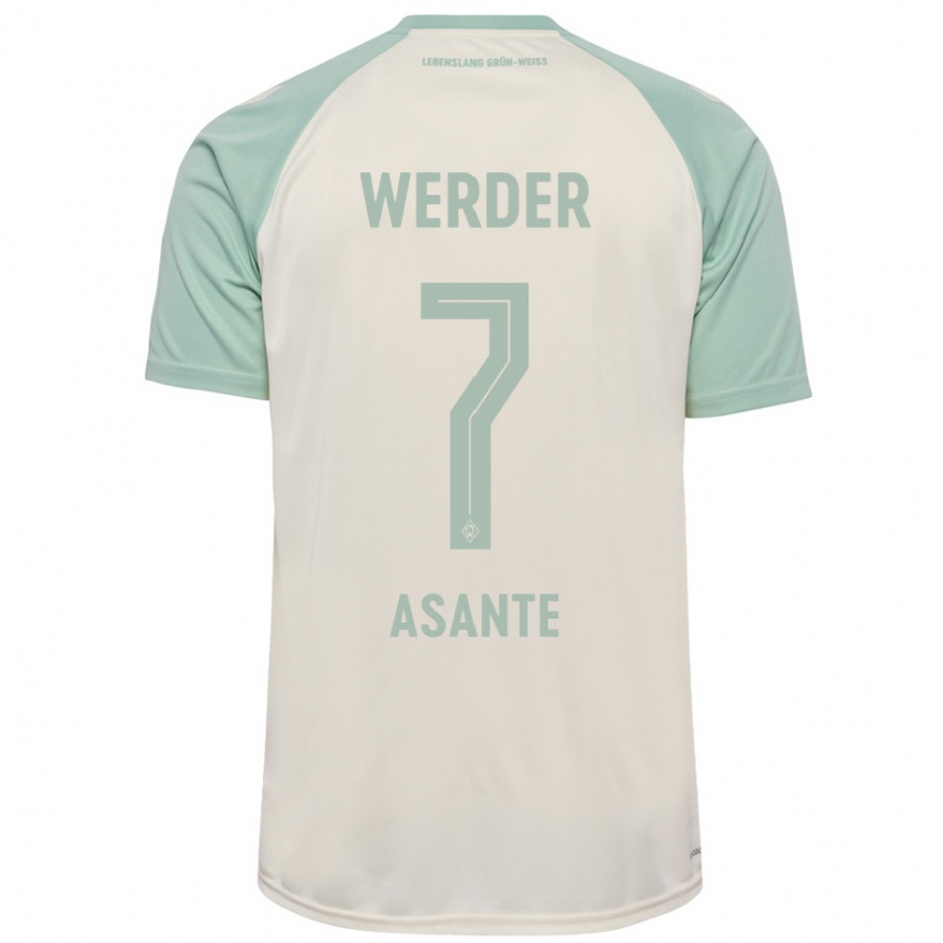 Kinder Fußball Davis Asante #7 Cremeweiß Hellgrün Auswärtstrikot Trikot 2024/25 T-Shirt Luxemburg