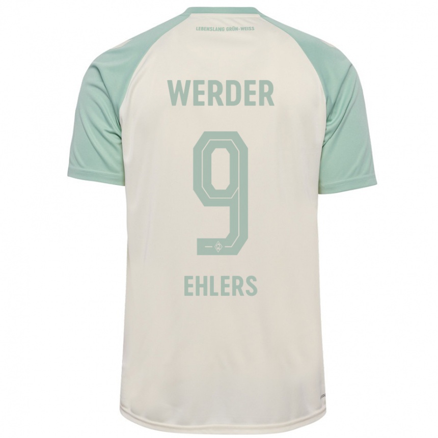 Kinder Fußball Jannic Ehlers #9 Cremeweiß Hellgrün Auswärtstrikot Trikot 2024/25 T-Shirt Luxemburg