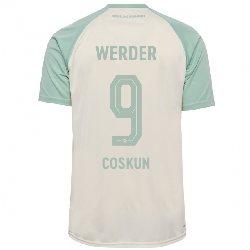 Kinder Fußball Boran-Firat Coskun #9 Cremeweiß Hellgrün Auswärtstrikot Trikot 2024/25 T-Shirt Luxemburg